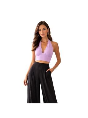 Princess Polly Pink Cropped Halter Top — Size 6